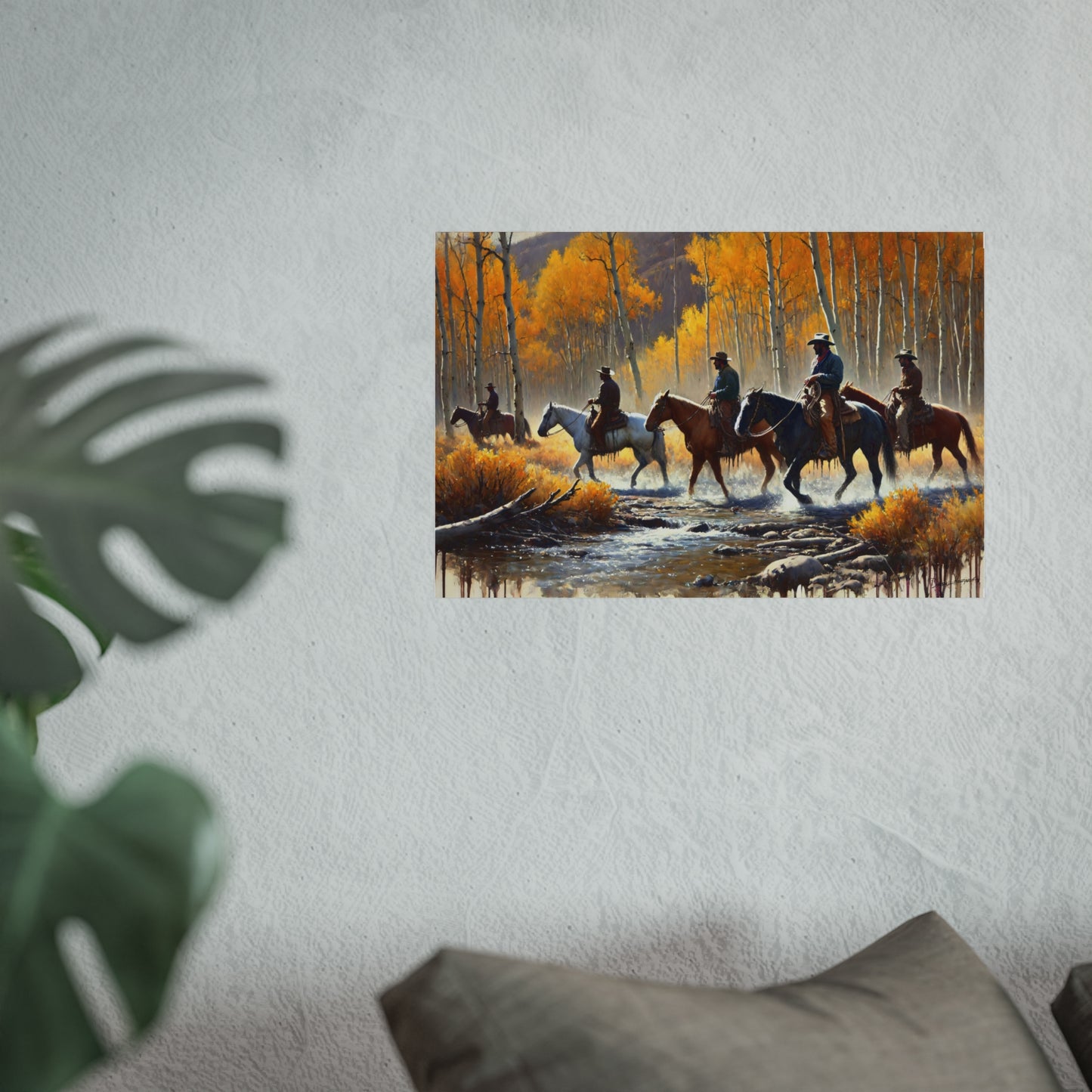 Golden Poplar Stand – Open Edition Print: Cowboy Life in Motion – Fall: Trails of Autumn