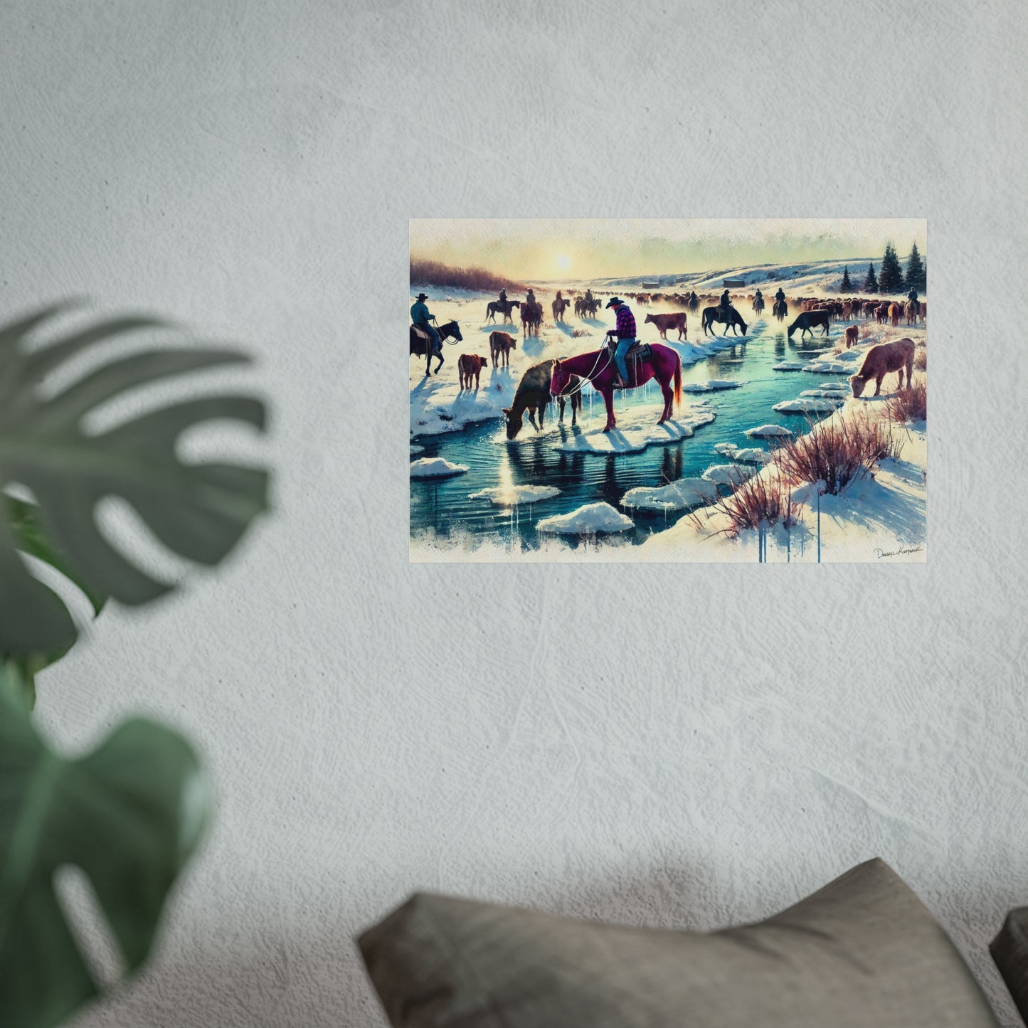 Time For A Drink – Open Edition Print: Cowboy Life in Motion – Winter: The Long Quiet