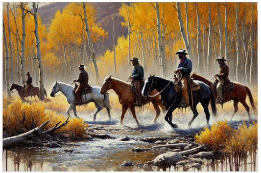 Golden Poplar Stand – Open Edition Print: Cowboy Life in Motion – Fall: Trails of Autumn