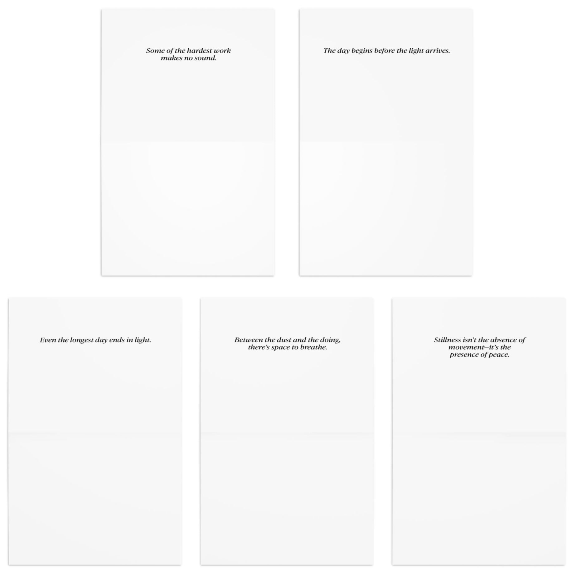 Set of white cards with black text on a white background